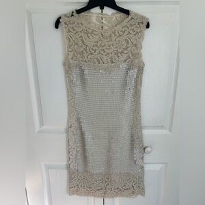 Rare Designer Gemy Maalouf Lace and Sequin Mini Dress in Cream Women’s Small